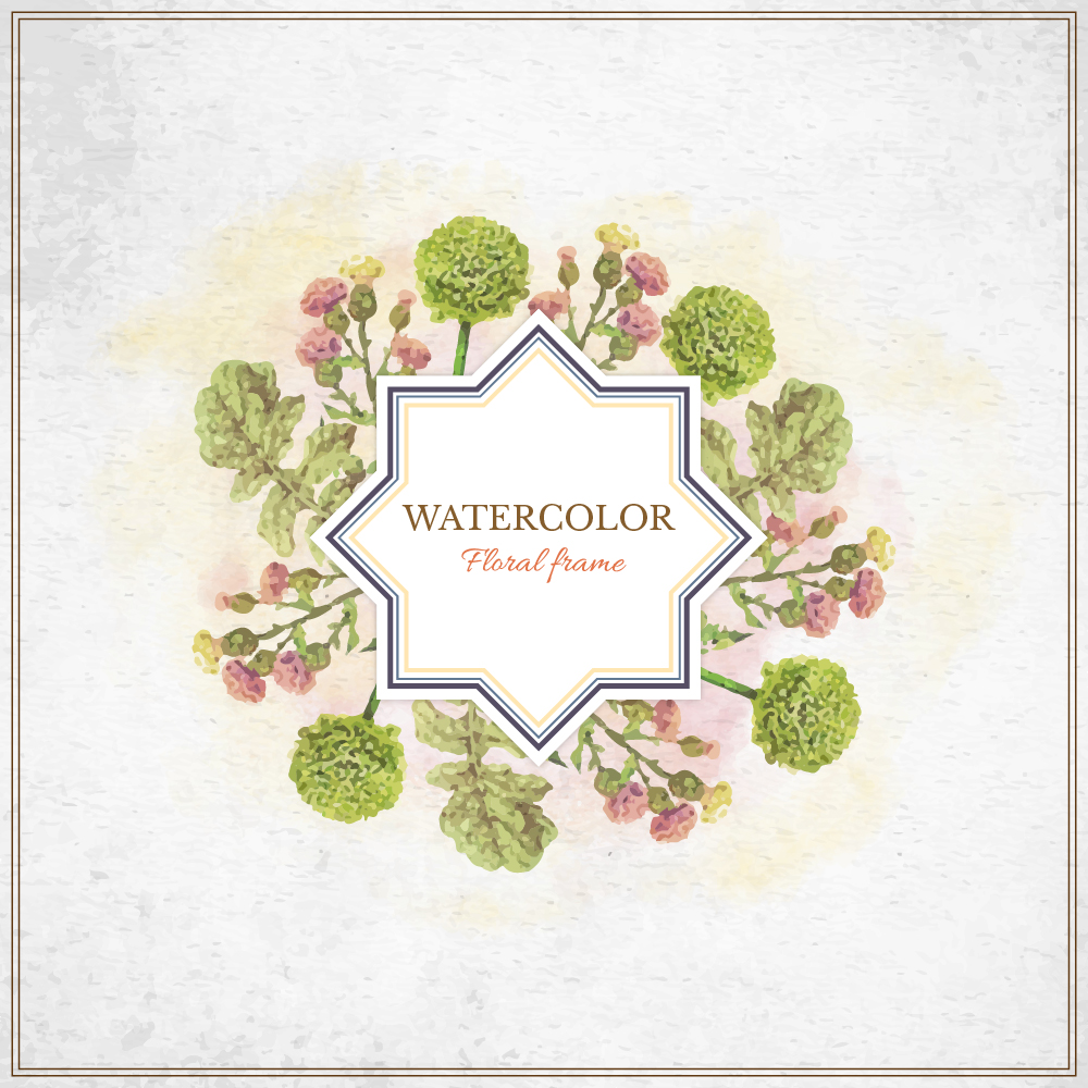 Vintage watercolor floral frame with typography Photoshop brush