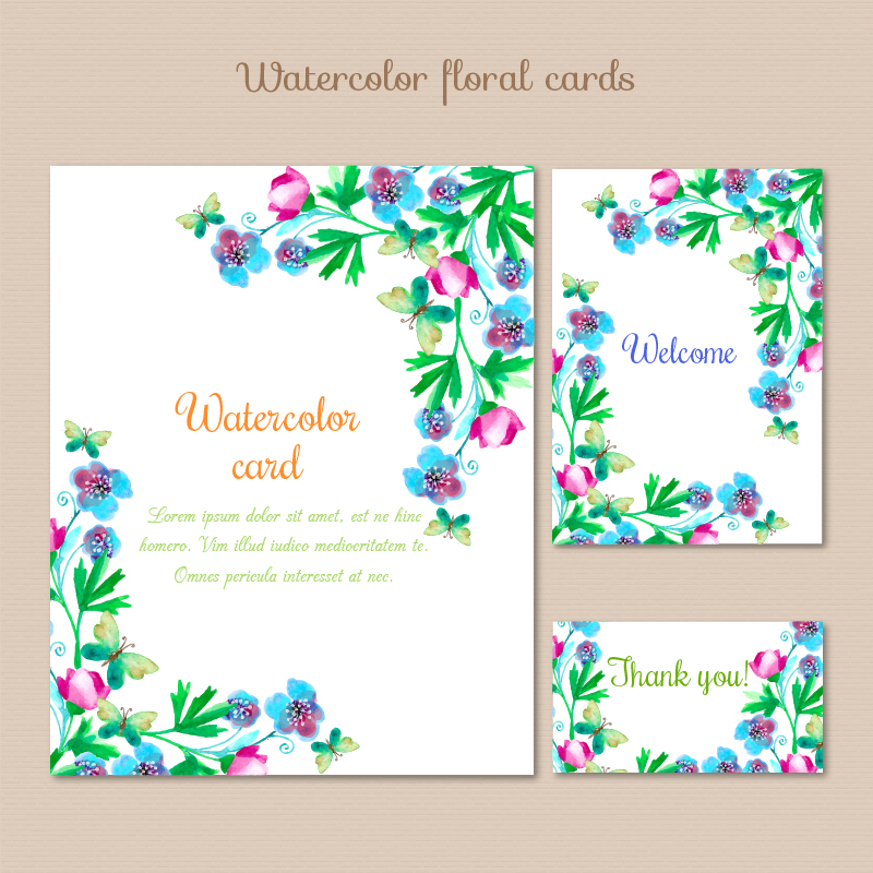 Watercolor cards with summer flowers Photoshop brush